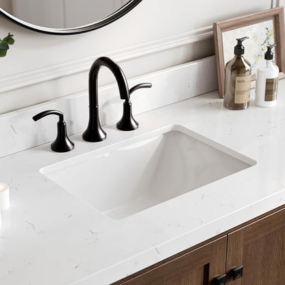 ARIEL Cambridge 60-inch Bathroom Vanity with Sink,Solid Wood, 1.5-inch Carrara White Quartz Countertop, Single Rectangular Porcelain Sink, 2 Soft Closing Doors, 9 Dovetail Drawers, Brown Oak
