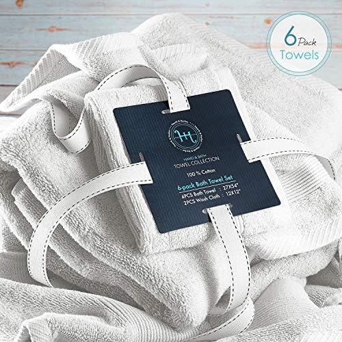 Hearth & Harbor Bath Towels for Bathroom - 100% Ring Spun Cotton Luxury Bathroom Towels - Ultra Soft & Highly Absorbent, Bath Towels Set of 6 - White