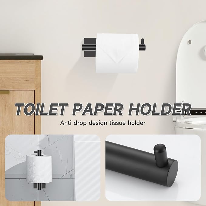 Matte Black Towel Bar Bathroom Hardware Accessories Set, 5 Pieces Toilet Paper Holder Towel Holder Set, 23.6 Inch Stainless Steel Towel Racks for Bathroom Wall Mounted