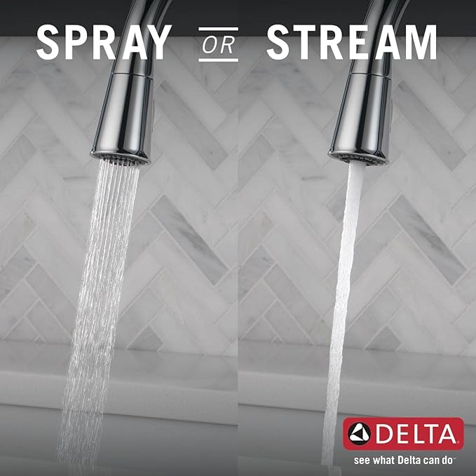 Delta Westville Chrome Kitchen Faucet with Pull Down Sprayer, Contemporary Single Hole Kitchen Sink Faucet, Single Handle, Chrome 9110-DST