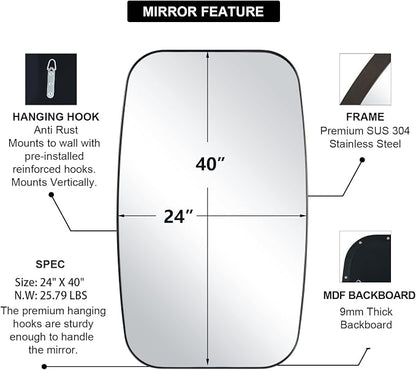 Bronze Bathroom Mirror, 24x40 Inch Bronze Oval Mirror for Bathroom with Stainless Steel Metal Frame, Oblong Mirror for Bathroom, Living Room, Entryway
