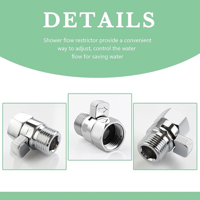 APLusee G 1/2 Water Flow Shut off Valve for Bathroom Shower Head, Chrome | Solid Brass, Adjustable Shower Flow Restrictor with On Off Switch for Family, Control and Save Water