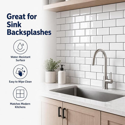 Peel and Stick Backsplash for Kitchen, White and Black | 10 pack self‑adhesive tiles for backsplash, bathroom, or accent wall. Easy DIY install and wipeable. Covers approx. 10 sq ft.