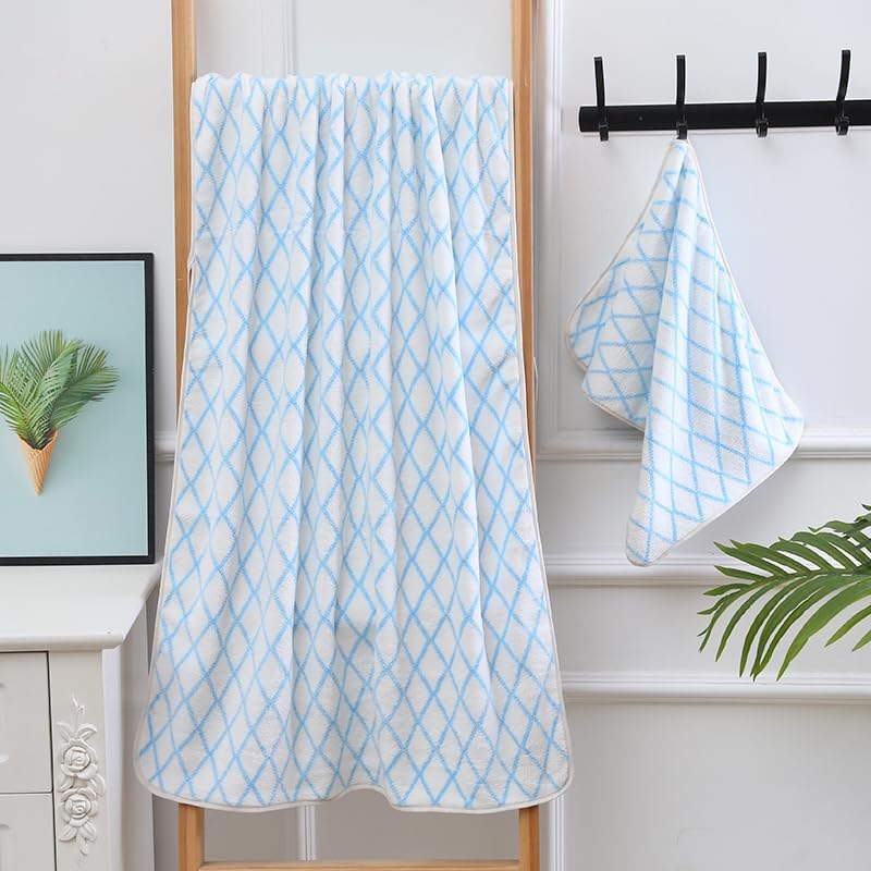 Microfiber Plaid Bath Towels Set of 2, 27 x 55 Inches Large Quick Dry Shower Towels, Super Absorbent Soft Lint Free Lightweight Body Wrap Towels for Bathroom, Beach, Travel, Gym, Spa