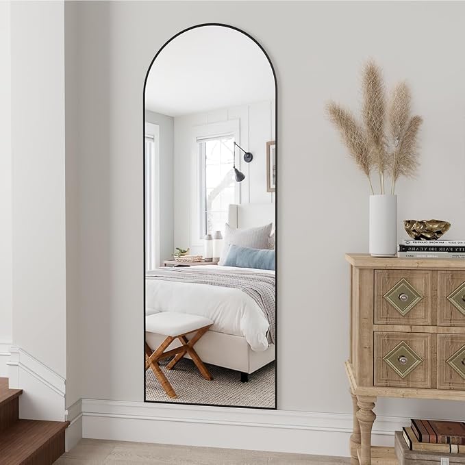 Dewfig Arched Full Length Mirror, 58"X18" Large Full Body Mirror, Black | Aluminum Alloy Frame Floor Mirror, HD Shatterproof Tempered Glass, Lean/Stand/Wall for Living Room,Bedroom, Dressing Room