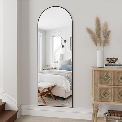 Dewfig Arched Full Length Mirror, 58"X18" Large Full Body Mirror, Black | Aluminum Alloy Frame Floor Mirror, HD Shatterproof Tempered Glass, Lean/Stand/Wall for Living Room,Bedroom, Dressing Room
