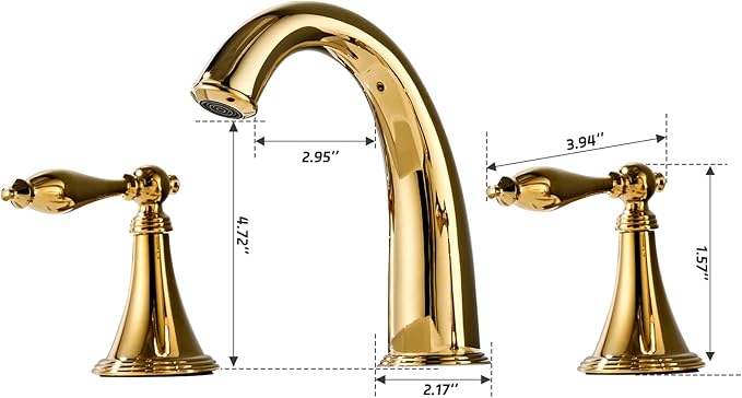 Gold Bathroom Faucet Widespread 3 Hole, 6–16 Inch Vanity Sink with 2 Handles, Drip-Free Ceramic Disc Valve, Solid Brass, Push Pop-Up Drain Assembly Included