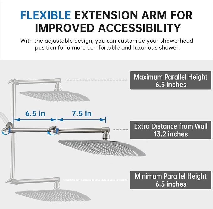G-Promise All Metal 14 Inches Rainfall Shower Head with Handheld Combo | All Metal, Built to Last, Easy Install, Adjustable Height & Angle for All Heights, Extra Long Hose, Modern Upgrade