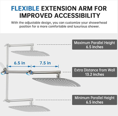 G-Promise All Metal 14 Inches Rainfall Shower Head with Handheld Combo | All Metal, Built to Last, Easy Install, Adjustable Height & Angle for All Heights, Extra Long Hose, Modern Upgrade