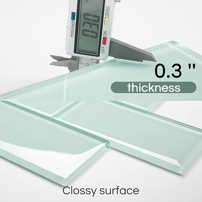 Light Green Glass Subway Tile, Glass for Bathroom Kitchen Shower Backsplash Wall, 3 x 6 Inches, 4 Sq.Ft.