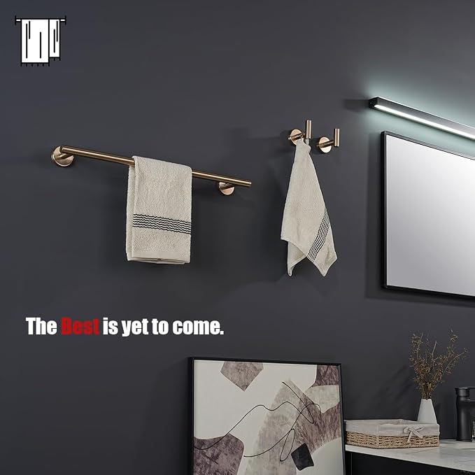JQK Champagne Bronze Towel Bar, 19 Inch 304 Stainless Steel Thicken 0.8mm Towel Rack Bathroom, Towel Holder Wall Mount, Useable Length 16 Inch, TB110L16-CB