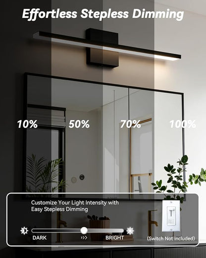 Modern LED Bathroom Light Fixtures,24inch (24.02'') 24W,2300 Lumen Dimmable Bathroom Vanity Lights Over Mirror,5CCT Black Vanity Lights for Bathroom Powder Room Washroom Restroom, ETL Certified