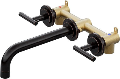 Oil Rubbed Bronze Bathroom Faucet - WOWOW Wall Mount Bathroom Faucet, 2 Handle Vanity Faucet 3 Holes Rough in Brass Valve Included Elegant Spout