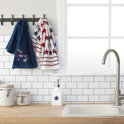 SKL Home Red White and Stars Hand Towel Set-2pc, Reversible Jacquard, Multi | 100% Cotton. Fun for Memorial Day/4th of July/Labor Day & all patriotic holidays. For the bathroom, kitchen or bar.