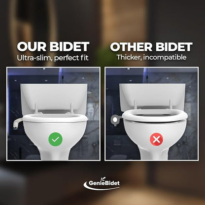 Bidet Attachment for Toilet, Ultra-Slim Self Cleaning Toilet Bidet with Separate Rear & Feminine Cleansing Nozzles, Includes Travel Bidet & 4 Accent Rings (Right-Handed)