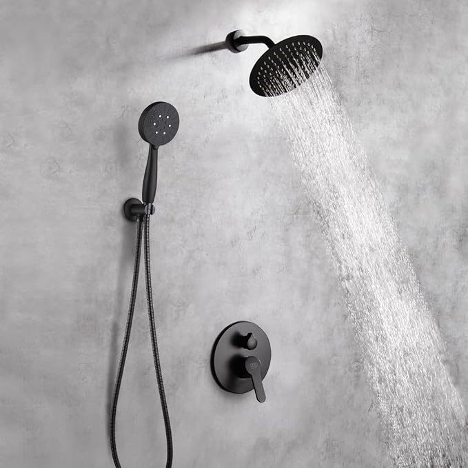 Matte Black Shower Faucet Set, 8 Inch Rainfall Shower Head and Handle Set, Bathroom Rain Shower System, Wall Mounted Shower Fixtures, Include Shower Valve and Trim Kit