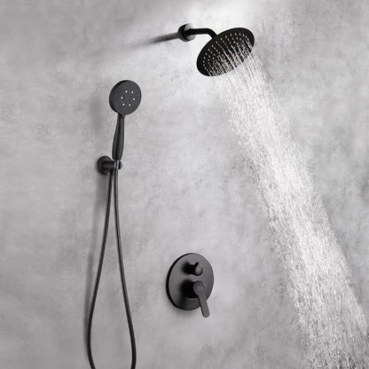 Matte Black Shower Faucet Set, 8 Inch Rainfall Shower Head and Handle Set, Bathroom Rain Shower System, Wall Mounted Shower Fixtures, Include Shower Valve and Trim Kit