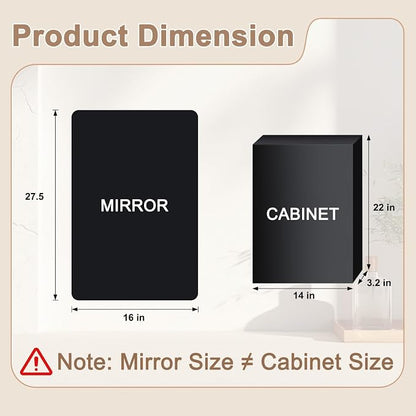 16x27.5 in Bathroom Medicine Cabinet with Mirror, Matte Black | Fully Assembled; Recessed or Surface Wall Mount; Metal Cabinet with Tempered Glass Mirror and Two Adjustable Glass Shelves