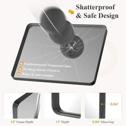 40x30 Inch Bathroom Mirror for Over Sink, Vanity Mirror | Metal Framed Rounded Rectangle,for Wall, Farmhouse, Restroom, Anti-Rust, Horizontal or Vertical Hanging, Black
