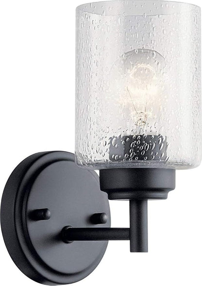 Kichler Winslow 9.25" 1-Light Wall Sconce with Clear Seeded Glass in Black for Bathroom Vanity, Kitchen, Living Room, Dining Room, Bedroom, Mudroom, Hallway, Stairwell, 45910BK