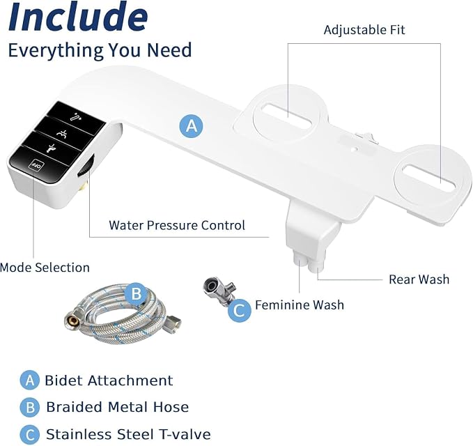 Bidet Attachment for Toilet, Retractable Self Cleaning Cold Water Bidets for Existing Toilets, Bidet Toilet Seat Attachment with Pressure Controls, Bidet Attachment for Frontal & Rear Wash, Black