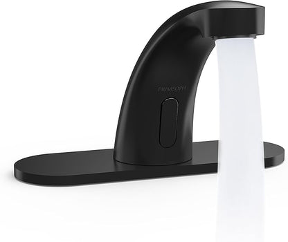 PRIMSOPH Automatic Motion Sensor Hands Free Electronic Infrared Smart Commercial Touchless Bathroom Sink Faucet with Cover Plate Temperature Mixer Battery or Plug-in Powered Matte Black