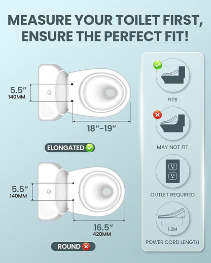 Electric Bidet Toilet Seat Elongated, Heated Toilet Seat with Instant Warm Water & Air Dryer, 6 Wash Modes, Dual Control, Self-Cleaning Nozzle, Soft-Close Lid, Night Light, Eco & Child Friendly