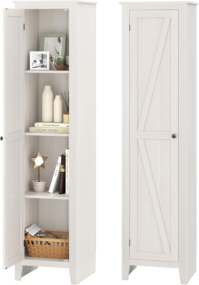 GIANTEX 72-Inches Narrow Storage Cabinet, Tall Bathroom Floor Cabinet with 4 Shelves, Barn Door, Anti-tilt Device, Raised Feet, Slim Storage Unit for Small Spaces, Living Room, Home Office, Kitchen