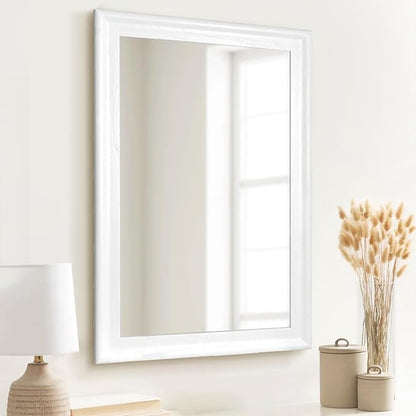White Wall Mirror for Bathroom,Rectangle Rustic 24 x 36 inch Vanity Mirrors | Hanging Mirror with Wood Grain Pattern for Living Room,Bedroom,Entryway (24x36 inch, White)
