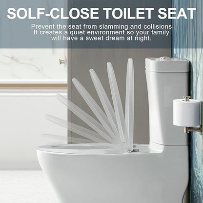 MUU Toilet seat, Slow Close, White heavy duty Toilet Seat with Non-slip Seat Bumpers Easy to Install & Clean PP Material Replacement Toilet Seat Fits All Toilet Brands Elongated Toilets(MU357-PP)