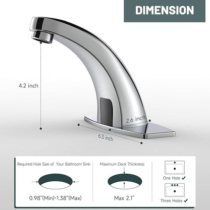 Touchless Bathroom Sink Faucet, Greenspring Motion Automatic Sensor Faucet, Hands Free Vanity Faucets with Hole Cover Plate, Modern Commercial with Control Box and Temperature Mixer, Chrome