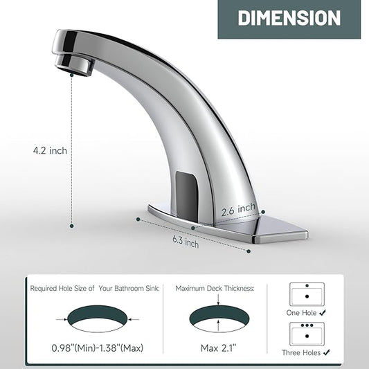 Touchless Bathroom Sink Faucet, Greenspring Motion Automatic Sensor Faucet, Hands Free Vanity Faucets with Hole Cover Plate, Modern Commercial with Control Box and Temperature Mixer, Chrome
