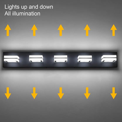 Ralbay Modern LED Black Vanity Light 5 Lights Modern LED Bathroom Vanity Lights Over Long Mirror Acrylic Up and Down Matte Black Bath Wall Lighting Fixtures