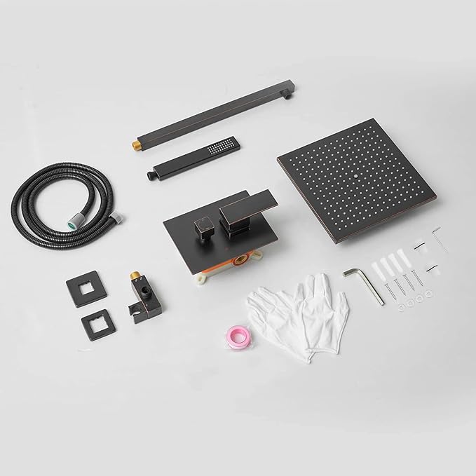 BWE Shower Faucets Sets 10 Inch Square Bathroom Luxury Rain Shower Head with Handheld Spray Wall Mounted Oil Rubbed Bronze Shower System Rough-in Valve Body and Trim Included
