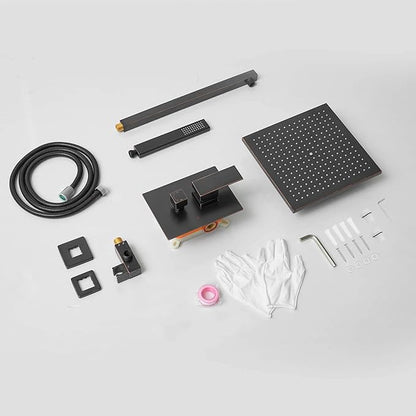 BWE Shower Faucets Sets 10 Inch Square Bathroom Luxury Rain Shower Head with Handheld Spray Wall Mounted Oil Rubbed Bronze Shower System Rough-in Valve Body and Trim Included