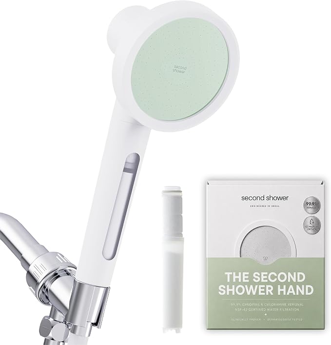 SecondShower Filtered Shower Head with Handheld for Hard Water - NSF Certified 99.9% Chlorine Removal, High Pressure, Korean Vitamin C Filter for Soft Skin & Hair (Forest Green)
