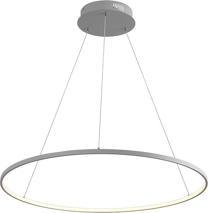 JONATHAN Y 35" Gray Modern Integrated LED Pendant Light, Dimmable Round Hoop Chandelier for Kitchen Island, Dining Room, Adjustable Height Metal Hanging Light (JYL7220E)