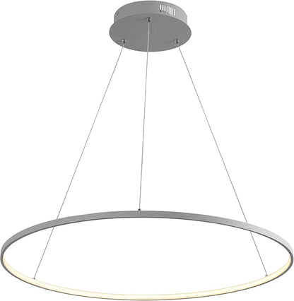 JONATHAN Y 35" Gray Modern Integrated LED Pendant Light, Dimmable Round Hoop Chandelier for Kitchen Island, Dining Room, Adjustable Height Metal Hanging Light (JYL7220E)