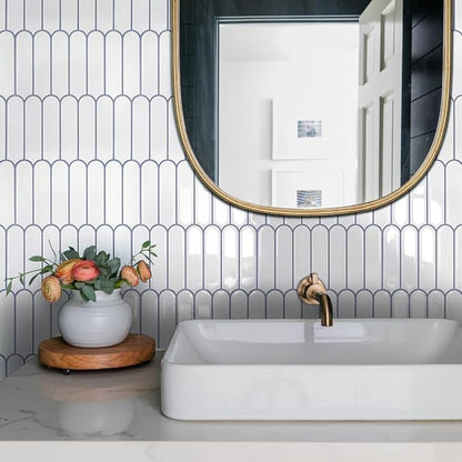 Commomy Thicker White Peel and Stick Tiles Backsplash - 10 pcs of 12" x 12" - 3D Adhesive Peel and Stick Backsplash for Kitchen, Bathroom, Removable, Waterproof, Vinyl Wall Tile (Gray Grout)