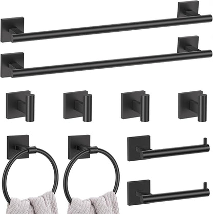 Lairuier 10-Piece Matte Black Bathroom Accessories, Towel Bar Set | Bathroom Hardware Set Includes SUS304 23.6" Towel Bar, Towel Ring, Toilet Paper Holder and Towel Hooks Wall Mounted