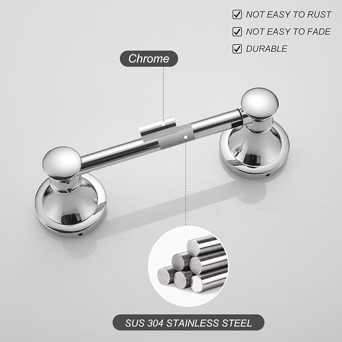 Bathroom Toilet Paper Holder Wall Mount Tissue Holder Polished Chrome | Rustproof Toilet Tissue Roll Holder, Flexible Double Post Pivoting Handle, Bathroom Accessories SUS304 Stainless Steel