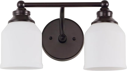 JONATHAN Y 14" Oil Rubbed Bronze/White Modern Farmhouse LED Vanity Light Wall Sconce Fixture, Frosted White Glass Shade, Dimmable Wall Lamp for Bathroom Mirror Kitchen Sink, UL Listed (JYL7550C)