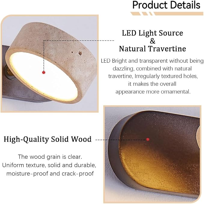 Yellow Travertine Vanity Light, 19.69" Wabi Sabi Modern Wooden Bathroom Light 360° Rotatable Natural Stone Lampshade Wall Lighting Fixture Over Mirror for Bathroom Farmhouse Home Decor 3 Lights