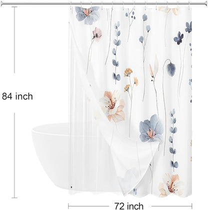Extra Long 3 in 1 Shower Curtain Set, 72x84 | Extra Long 3 in 1 Shower Curtain Set, PEVA Liner Set & 12 Double Sided Steel Hooks, Waterproof Fabric Bathroom Curtain