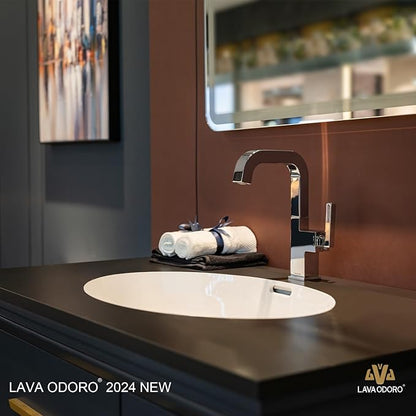 Chrome Bathroom Faucet Single Hole, Lava Odoro Square Bathroom Sink Faucet Single Handle Vanity Faucet with Drain Assembly, Solid Brass Vessel Sink Faucet Deck Plate Included, BF204-C