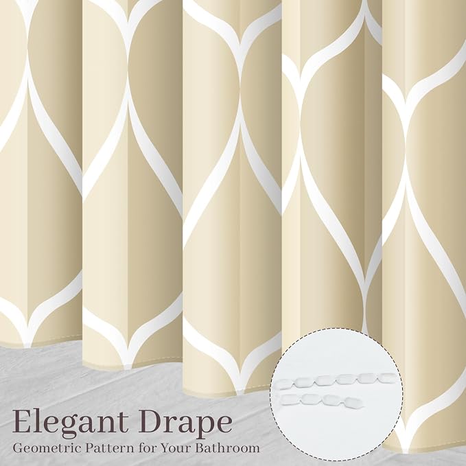 Gelbchu Geometric Shower Curtain for Bathroom, Ivory, 72x72 Inch | with Hooks, Premium Polyester, Quick Dry, Water Repellent, Machine Washable, Rustproof Grommets, Modern Minimalist