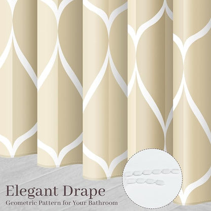 Gelbchu Geometric Shower Curtain for Bathroom, Ivory, 72x72 Inch | with Hooks, Premium Polyester, Quick Dry, Water Repellent, Machine Washable, Rustproof Grommets, Modern Minimalist