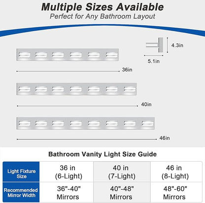 IZORRO LED Modern Bathroom Lights Fixtures(6-Light,Dimmable),Chrome Acrylic Wall Lighting,Vanity Lights for Bathroom Over Mirror - 6000k 36In （No Assembly Required）