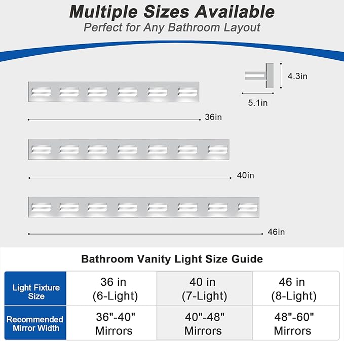 IZORRO LED Modern Bathroom Lights Fixtures(8-Light,Dimmable),Chrome Acrylic Wall Lighting,Vanity Lights for Bathroom Over Mirror - 6000k 46In （No Assembly Required）