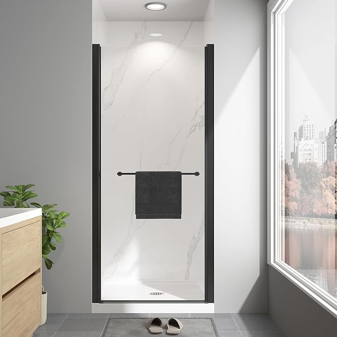 36"-38" W x 72" H Frameless Pivot Shower Door Matte Black | 1/4"(6mm) SGCC Tempered Glass with Explosion-Proof Film &Nano Coating,Customizable Width